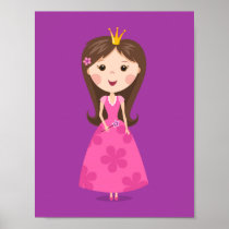 Cute girly pink princess on purple background print