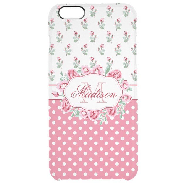 Cute Girly Pink Roses and Dots Monogram Uncommon Clearlyâ„¢ Deflector iPhone 6 Plus Case