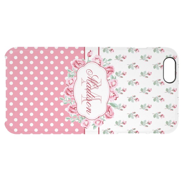 Cute Girly Pink Roses and Dots Monogram Uncommon Clearlyâ„¢ Deflector iPhone 6 Plus Case-5