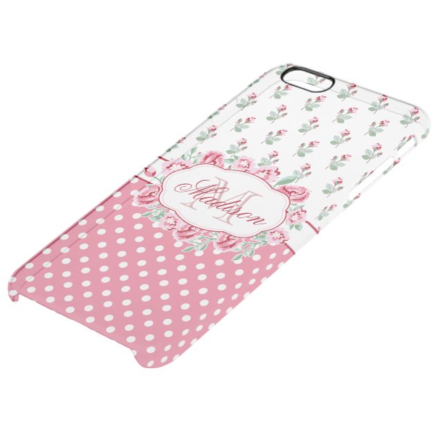 Cute Girly Pink Roses and Dots Monogram Uncommon Clearlyâ„¢ Deflector iPhone 6 Plus Case-4