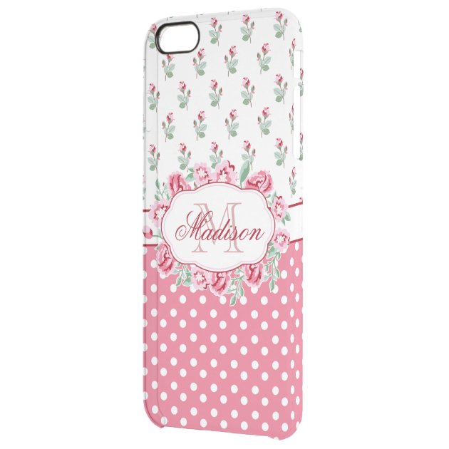 Cute Girly Pink Roses and Dots Monogram Uncommon Clearlyâ„¢ Deflector iPhone 6 Plus Case
