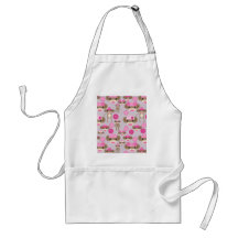 Cute Girly Pink Sock Monkey Girl Pattern Collage Aprons