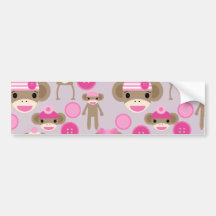 Cute Girly Pink Sock Monkey Girl Pattern Collage Bumper Sticker