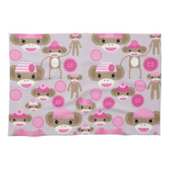 Cute Girly Pink Sock Monkey Girl Pattern Collage Kitchen Towels
