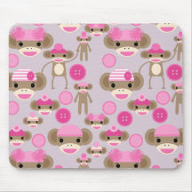 Cute Girly Pink Sock Monkey Girl Pattern Collage Mouse Pads