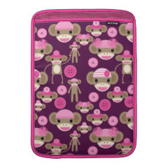 Cute Girly Pink Sock Monkeys Girls on Purple Sleeve For MacBook Air