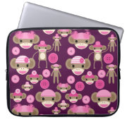 Cute Girly Pink Sock Monkeys Girls on Purple Computer Sleeves