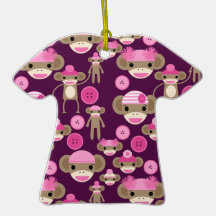 Cute Girly Pink Sock Monkeys Girls on Purple Ornaments