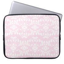 Cute Girly Pink White Damask Pattern laptop sleeves