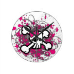 Cute Girly Skull Round Wallclocks