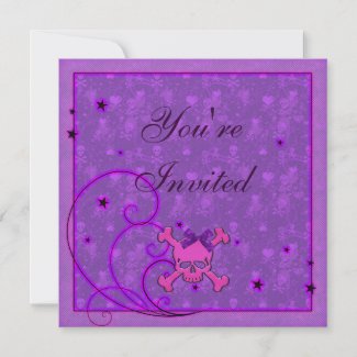 Cute Girly Skulls & Hearts Purple Birthday Invites zazzle_invitation