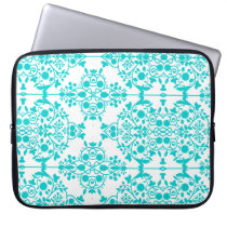 Cute Girly Teal Damask Pattern laptop sleeves
