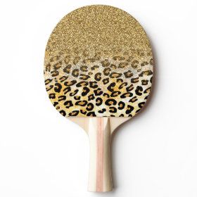 Cute girly trendy yellow gold faux glitter leopard Ping-Pong paddle
