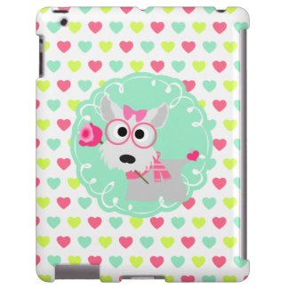 Cute Girly Westie Puppy Pink Mint Hearts Pattern
