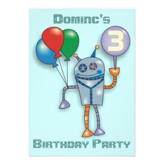 Cute Glossy Robot Personalized Party Invitations