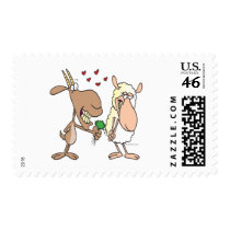 cute goat sheep love cartoon postage stamp