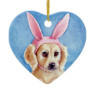 Cute Golden Retriever puppy with bunny ears ornament