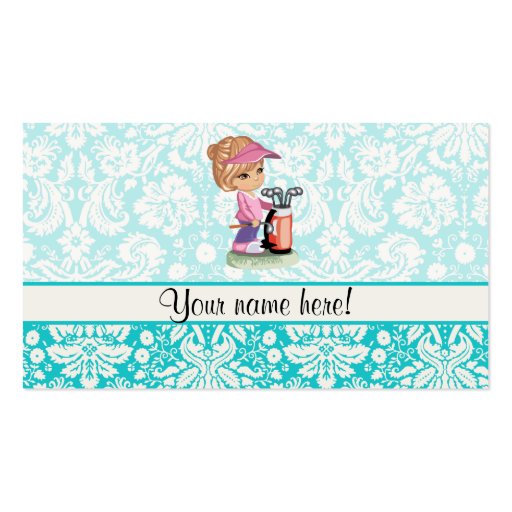 Cute Golf; Damask Pattern Business Card Template (front side)