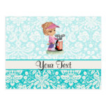 Cute Golf; Damask Pattern Postcard