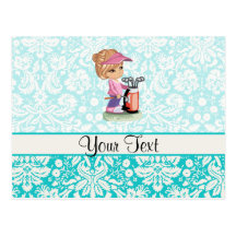 Cute Golf; Damask Pattern Postcard