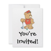Cute Golfing Golfer Bear Invitations