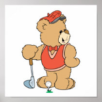 Cute Golfing Golfer Bear Posters