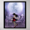 Cute Goth girl dancing in the moonlight print