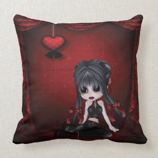 Cute Goth Girl Gothic Romance Heart Pillow throwpillow