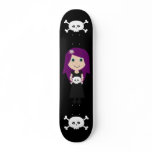 Cute Goth Girl &amp; Skulls Black Skateboard