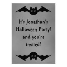 Cute gothic Halloween vampire bat with big eyes Invitation