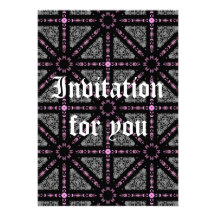 Cute gothic kaleidoscope gray, pink, black 5"x7" invites