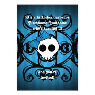 Cute gothic skull blue and black 5x7 birthday announcements