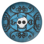 Cute gothic skull on blue and black party plate