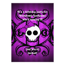 Cute gothic skull purple and black 5x7 birthday personalized invite