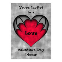 Cute gothic Valentine's day red heart on gray Custom Announcement