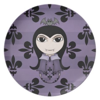 Cute gothic vampire girl in purple plate