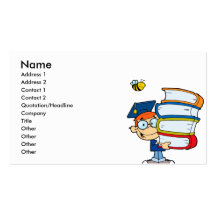 cute graduation boy kid with books cartoon business card
