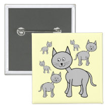 Cute Gray Cats. Cartoon on Cream. Pin