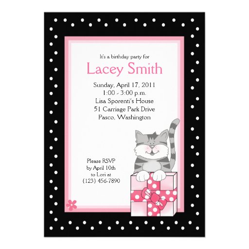 Cute Gray Kitten 5x7 Pink Birthday Invitation