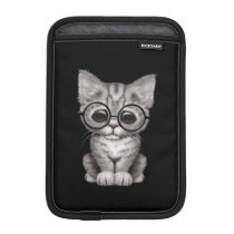 Cute Gray Tabby Kitten with Eye Glasses, black Sleeve For iPad  Mini at Zazzle