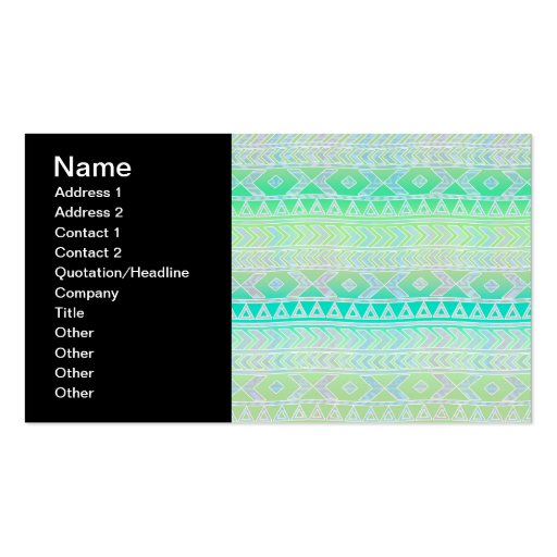 Cute Green and Teal Aztec Stylic Pattern Business Card Templates
