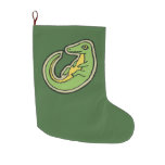 Cute Green And Yellow Alligator Drawing Design Large Christmas Stocking
