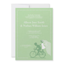 CUTE Green Bicycle Couple Wedding Invitation