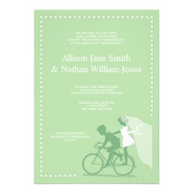CUTE Green Bicycle Couple Wedding Invitation