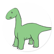Cute Green Brontosaurus Round Sticker