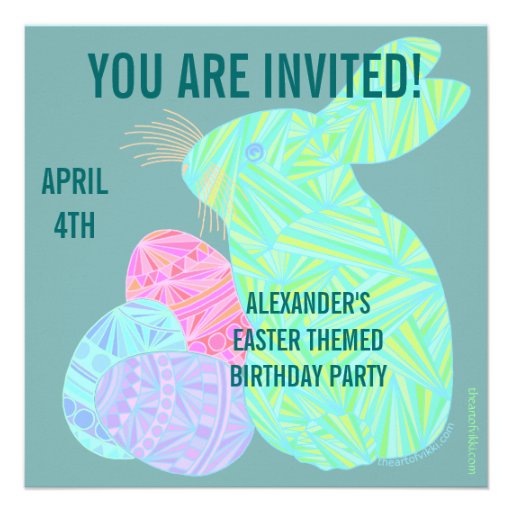 Cute Green Bunny Fun Easter Theme Birthday Invite