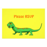 Cute Green Cartoon Lizard Kids Reptile Custom Invitations