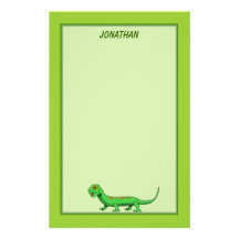 Cute Green Cartoon Lizard Kids Reptile Custom Stationery