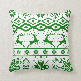 Cute Green Christmas Knitted Reindeer Throw Pillow