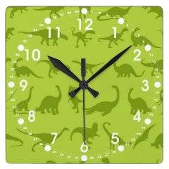Cute Green Dinosaurs Patterns for Boys Square Wall Clock